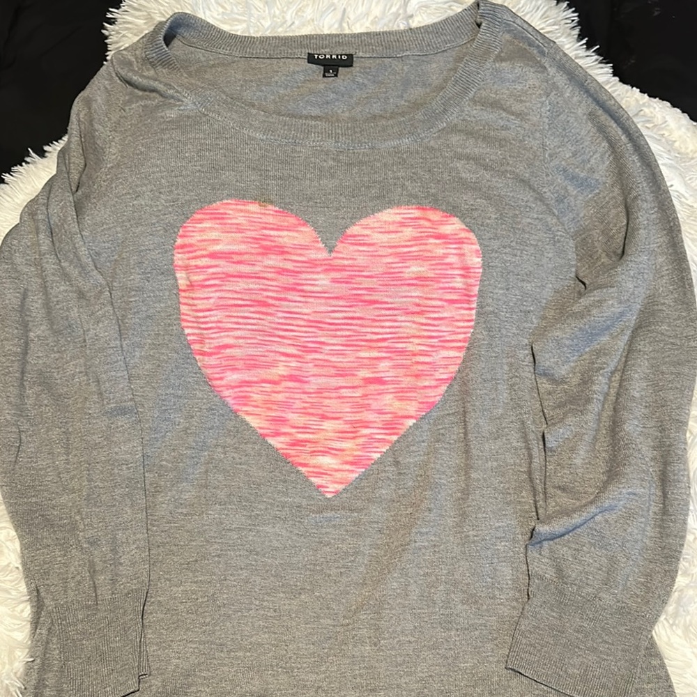 Torrid Gray Knit Top with Pink Heart